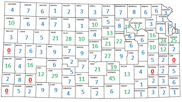 A white rectangular box with blue and green numbersDescription automatically generated